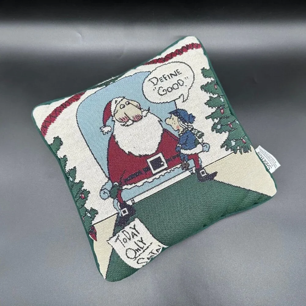 Vintage Hallmark Shoebox Christmas Tapestry Pillow Funny Santa Decor 1990s